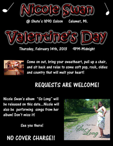 Shute's 1890 Saloon (Calumet, Mi) Valentine's Day 2013 Gig Ad