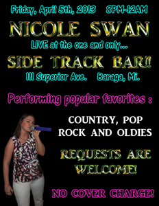 Side Track Bar (Baraga, Mi) April 5th, 2013 Gig Ad