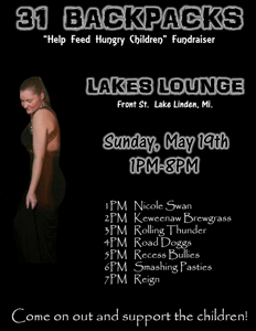 31 Backpacks Fundraiser (Lake Linden, Mi) May 19th, 2013 Gig Ad