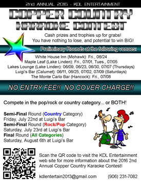 2nd Annual COPPER COUNTRY KARAOKE CONTEST Promo Flyer